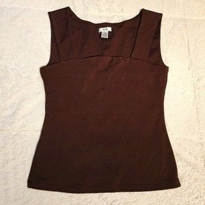 CACHE: CHOCOLATE/BROWN FORM FIT TOP, SQUARE NECK, SLEEVELESS Size M